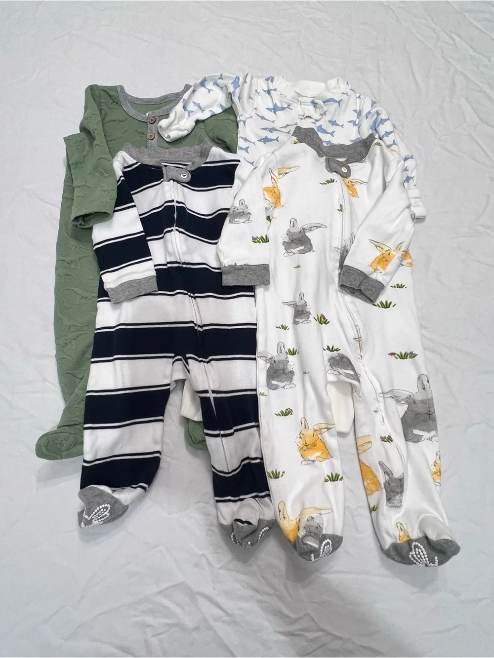 Mixed Lot of 4 3-6 mo one piece pajamas Burts Bees Mud Pie M+A Baby boy